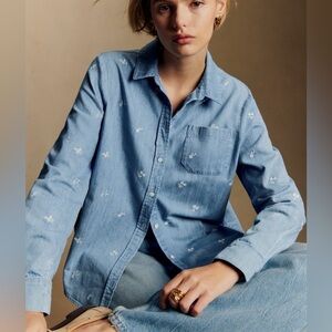 Sezane Tomboy Shirt Embroidered Denim - Size 2